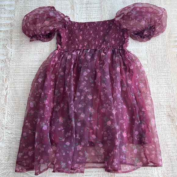 Altar'd State Burgundy Floral Baby Doll Mini Dress with Smocking size small - Picture 2 of 10